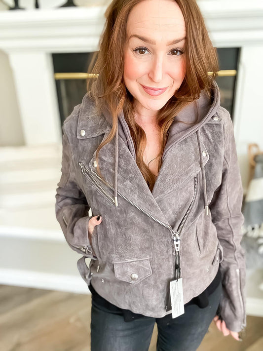 Gray Suede Moto Leather Jacket | Suede Moto Leather Jacket