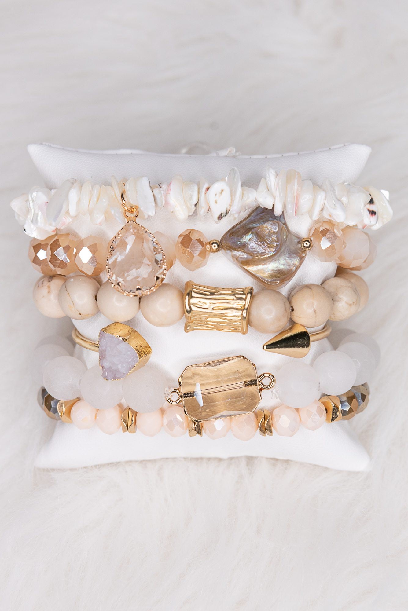 Harper Stretch Bracelet Set | Neutral Beaded Stretch Bangle Bracelet Set