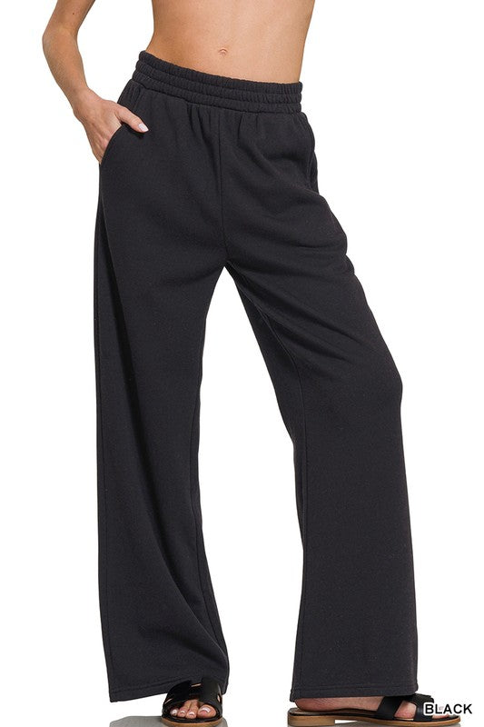 Forever Fleece Wide Leg Pants | Black Wide Leg Fleece Pants with Pockets