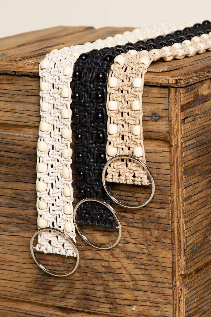 O Ring Beaded Adjustable Belt | Leatherette Beaded Pattern Detail Belt