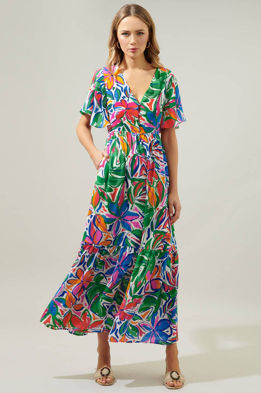 Paradise Falls Pismo Flutter Maxi Dress | Sugarlips Vibrant Floral Maxi Dress