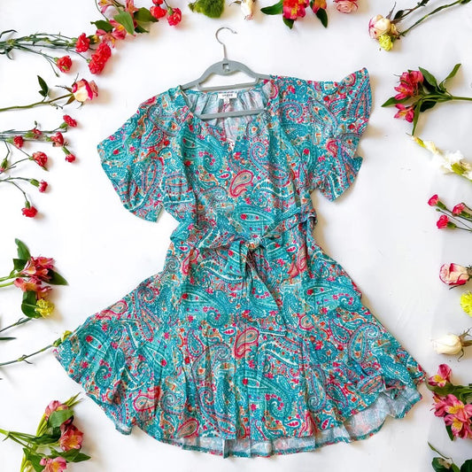Playful Paisley Belted Dress | Umgee Paisley Split V-neck Belted Dress