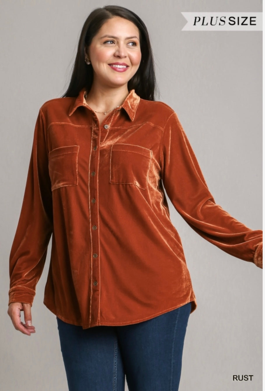 Pumpkin Spice Velvet Top | Long Sleeve Button Up Velvet Top