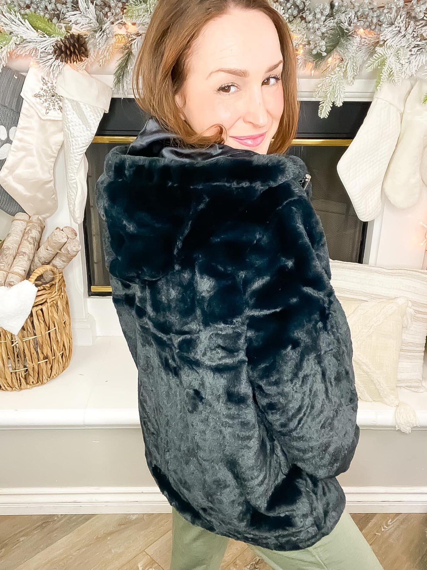 Pure Delight Faux Fur Plus Jacket | Black Faux Fur Lined Plus Jacket