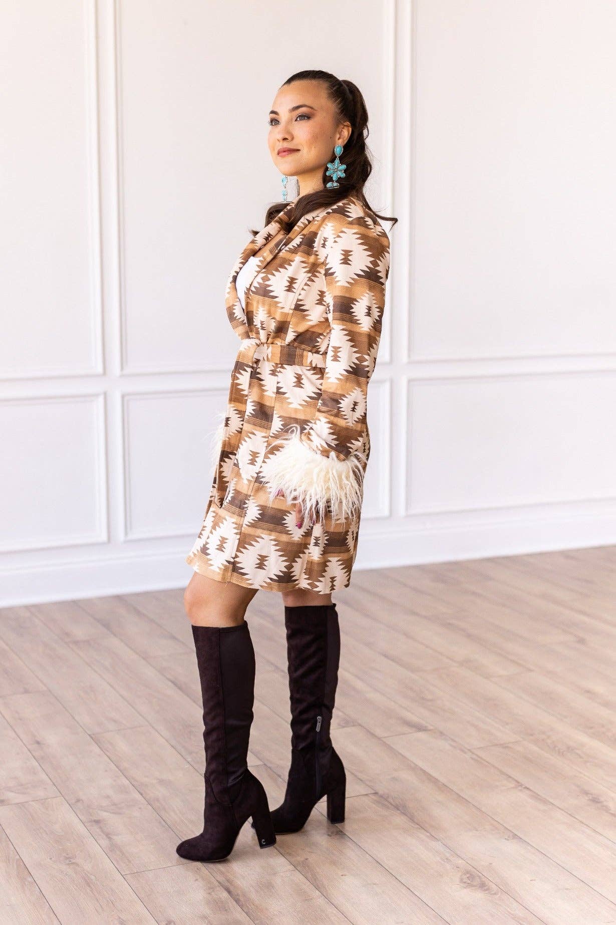 Rio Grande Fur Trimmed Aztec Coat | Detachable Fur Trim Aztec Coat