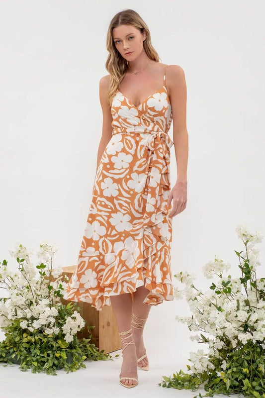 Special Destination Dress | Floral Print Wrap Midi Summer Dress