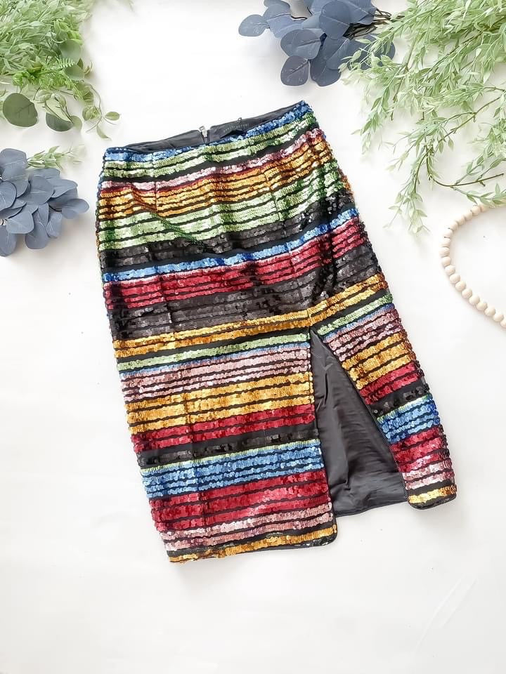 Stunning Sequined Skirt | Sequined Front Slit Party Skirt