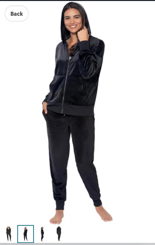 Velour Black Jogger Set | Black Velour Hoodie Jogger Set