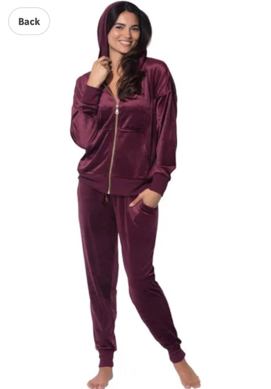 Velour Wine Jogger Set | Wine Velour Hoodie Jogger Se