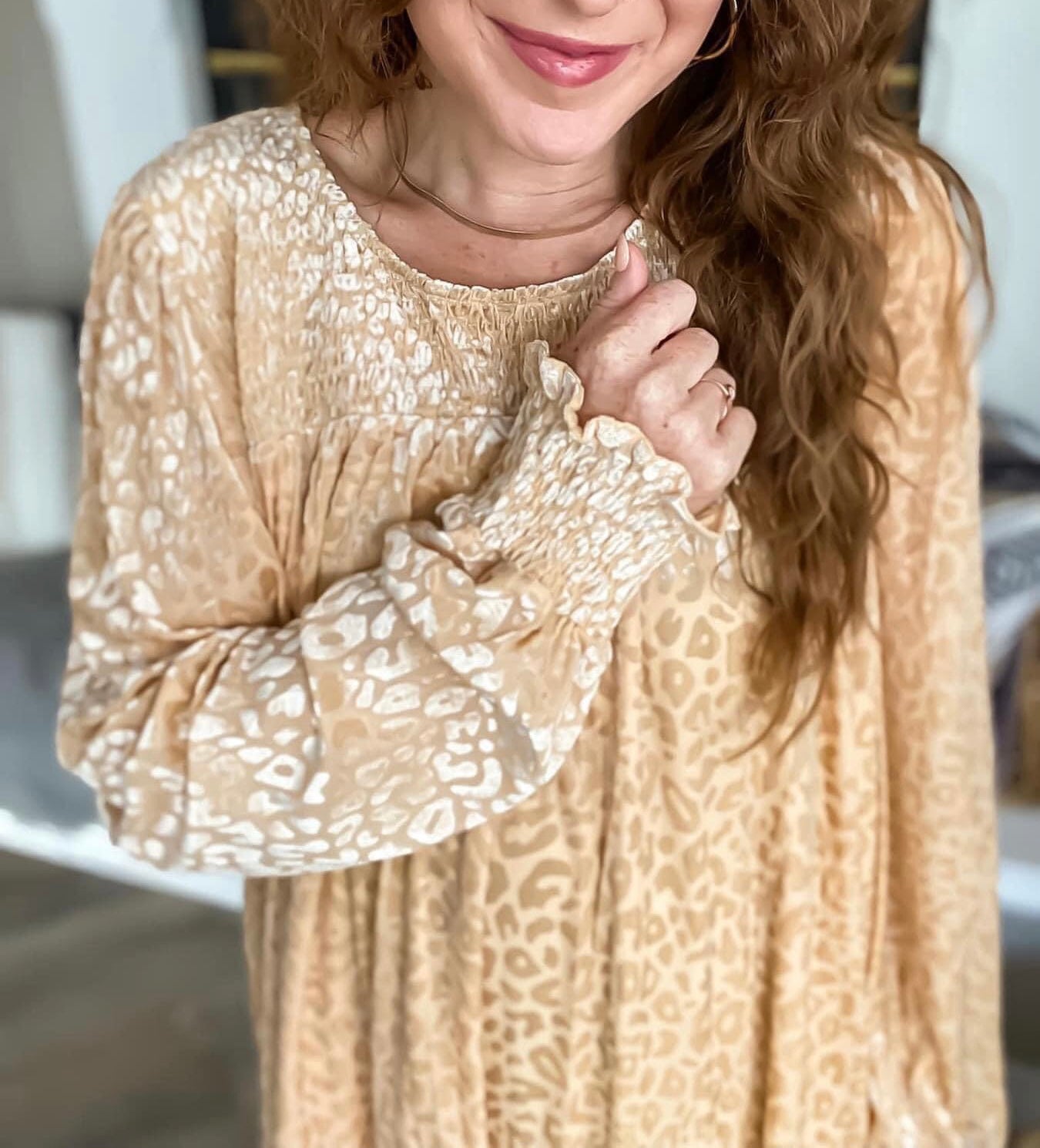 Velvet Crush PLUS Dress | Gold Animal Print Long Sleeve Velvet Dress