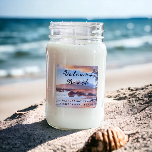 Volcano Beach 4oz Mason Jar Candle | Timber Oak Volcano Beach Soy Candle