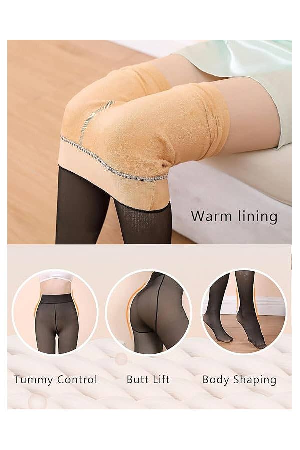 Winter Warm Fleece Hosiery Tights | Fleece Lined Hosiery Tights Black Nude