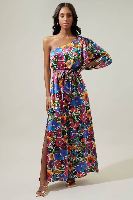 Santa Elena One Shoulder Maxi Dress - Floral Multi