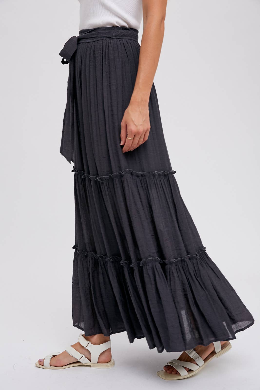 Tiered and True Maxi Skirt - Frill Detail with Self-Tie Waist