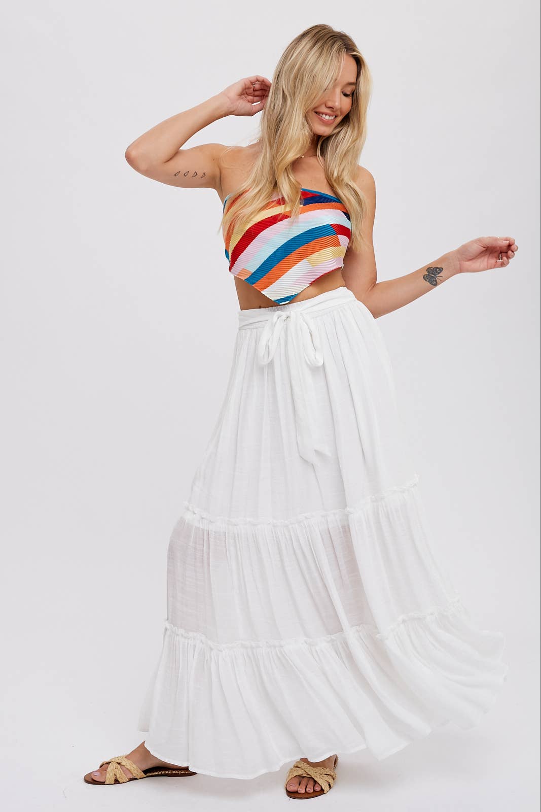 Tiered and True Maxi Skirt - Frill Detail with Self-Tie Waist