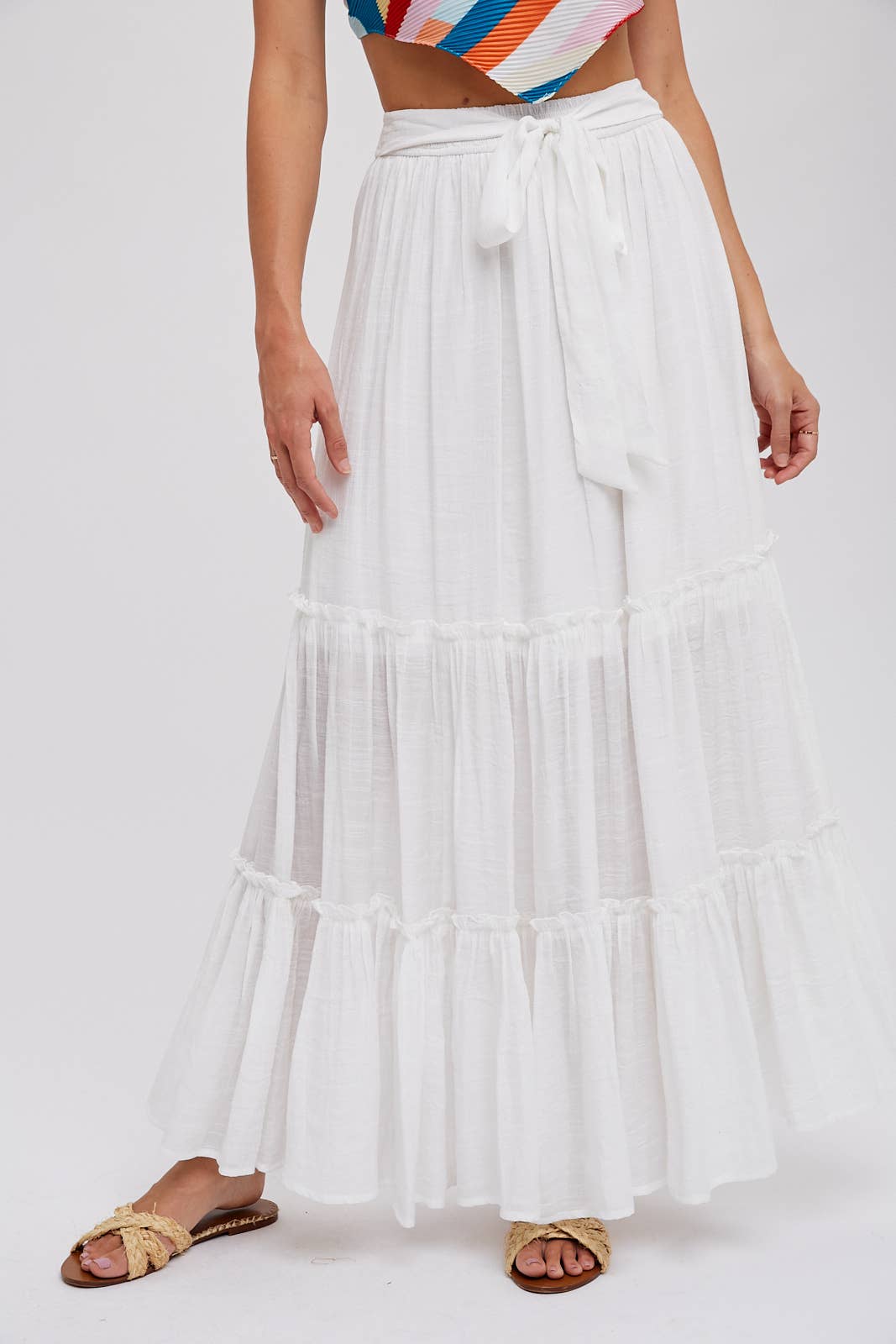 Tiered and True Maxi Skirt - Frill Detail with Self-Tie Waist