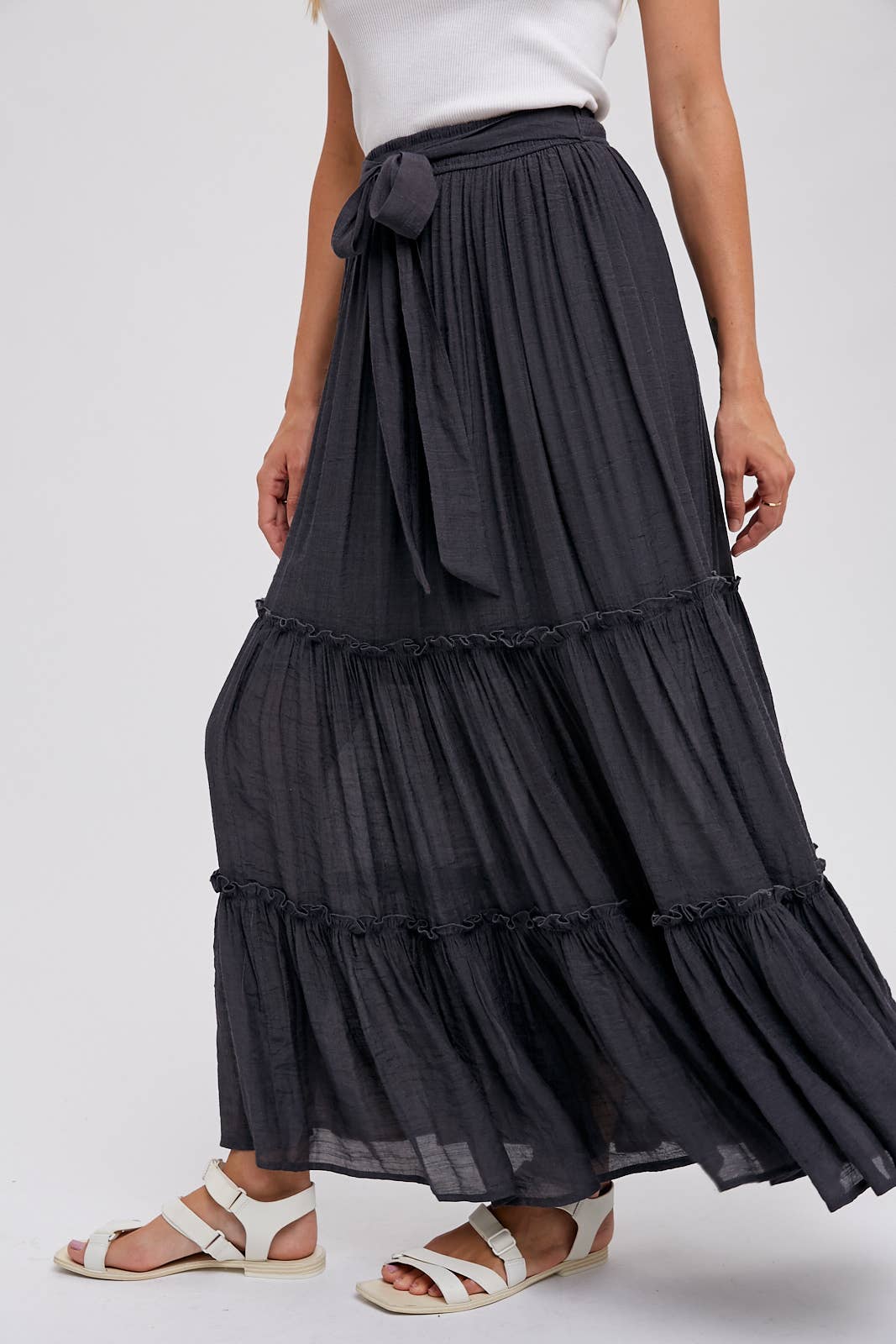 Tiered and True Maxi Skirt - Frill Detail with Self-Tie Waist