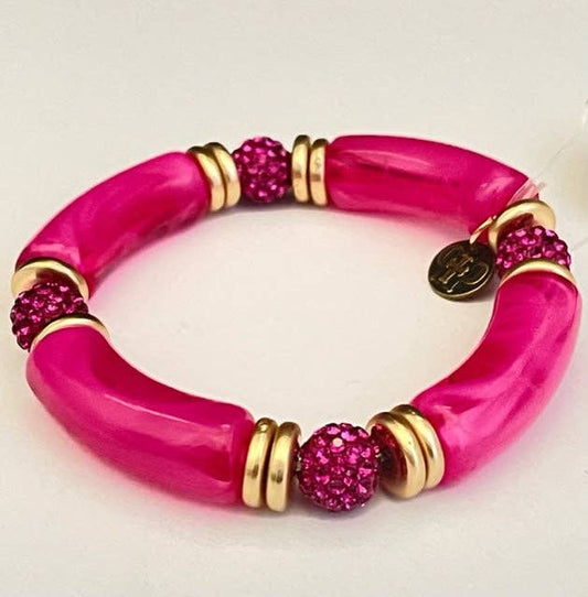 Fuchsia Bamboo Tube Bead Stretch Bracelet Set