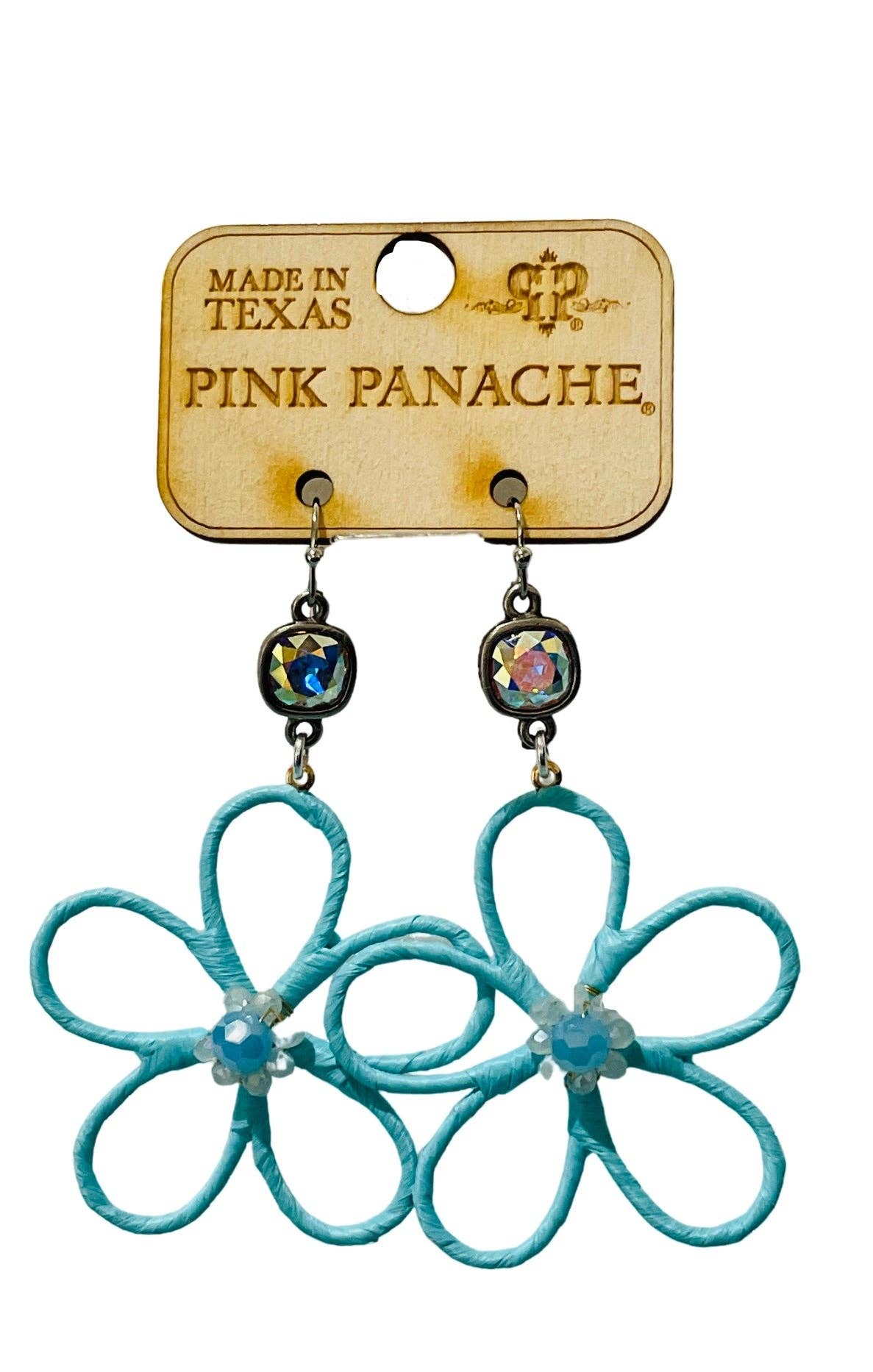 Blue Raffia Flower Earrings