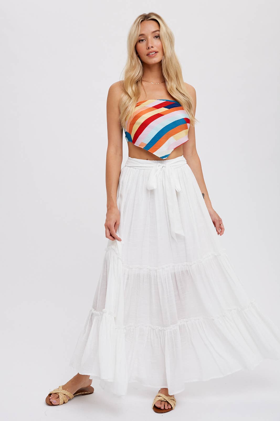 Tiered and True Maxi Skirt - Frill Detail with Self-Tie Waist