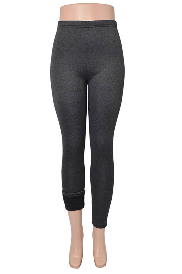 Charcoal Fleece Lined Leggings | basic winter warm leggings w/furry  fleece