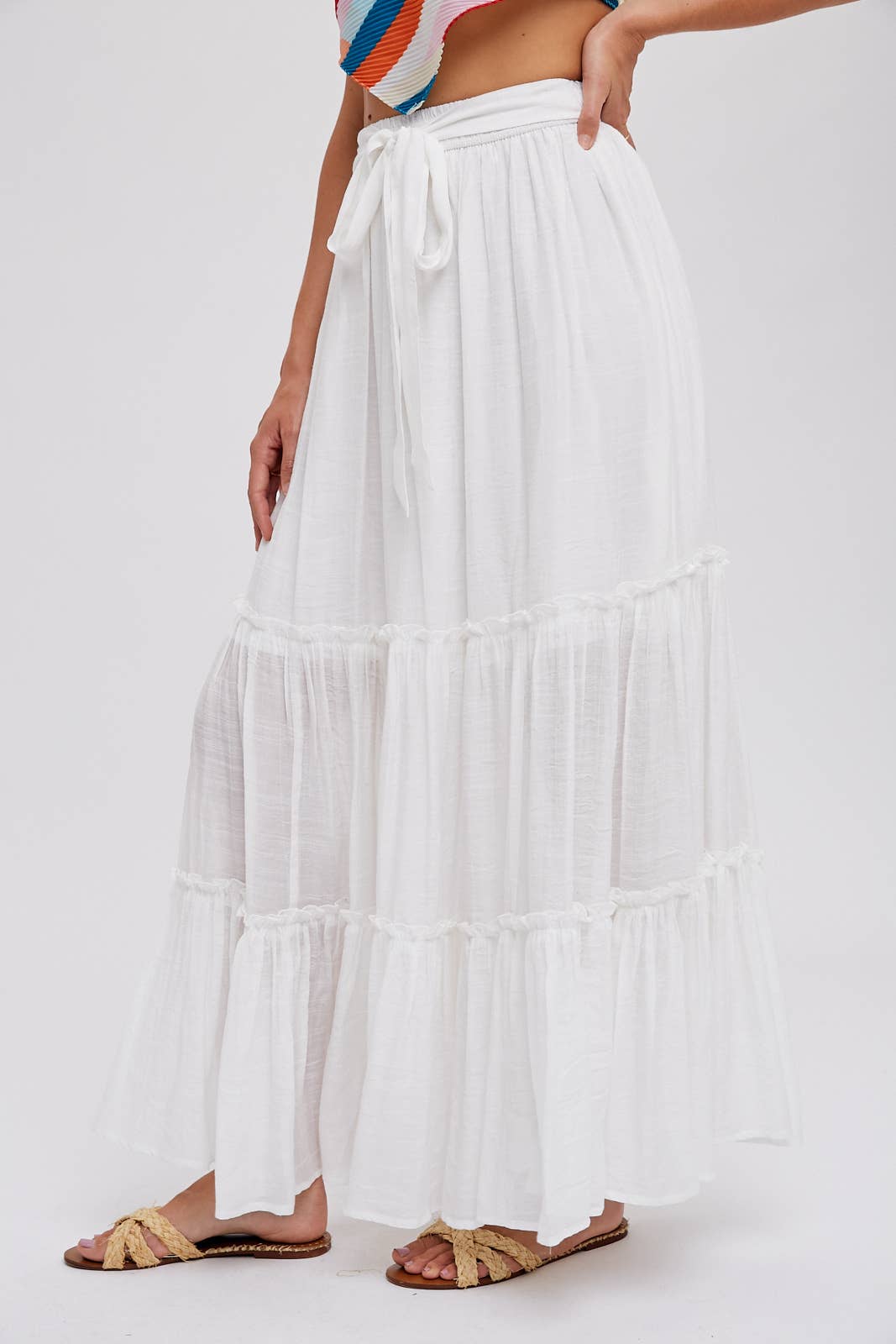 Tiered and True Maxi Skirt - Frill Detail with Self-Tie Waist