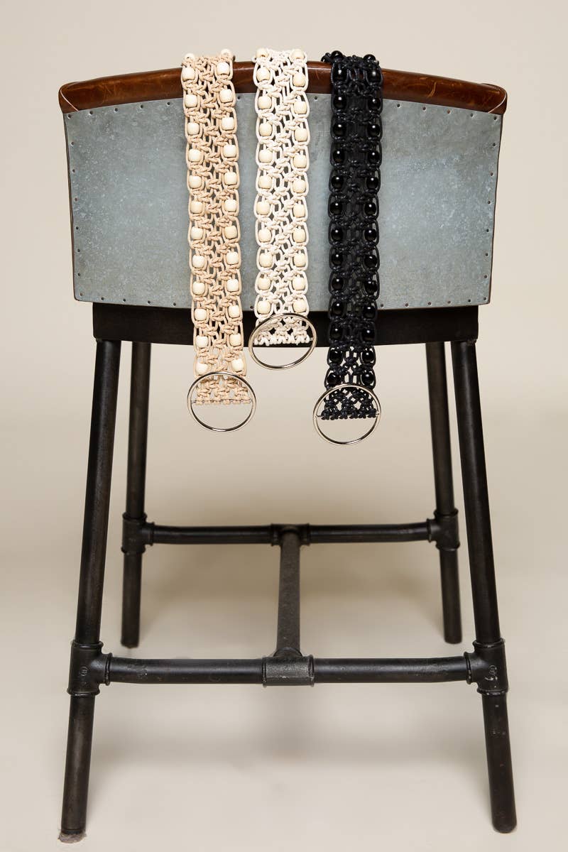 O Ring Beaded Adjustable Belt | Leatherette Beaded Pattern Detail Belt