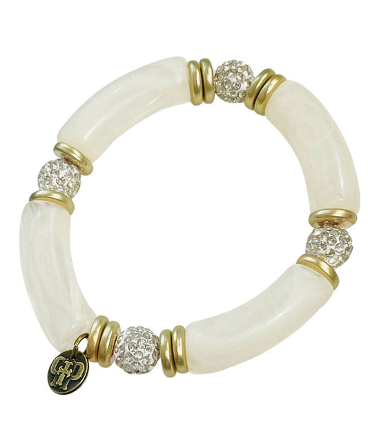 Clear Cream Bamboo Tube Bead Bracelet