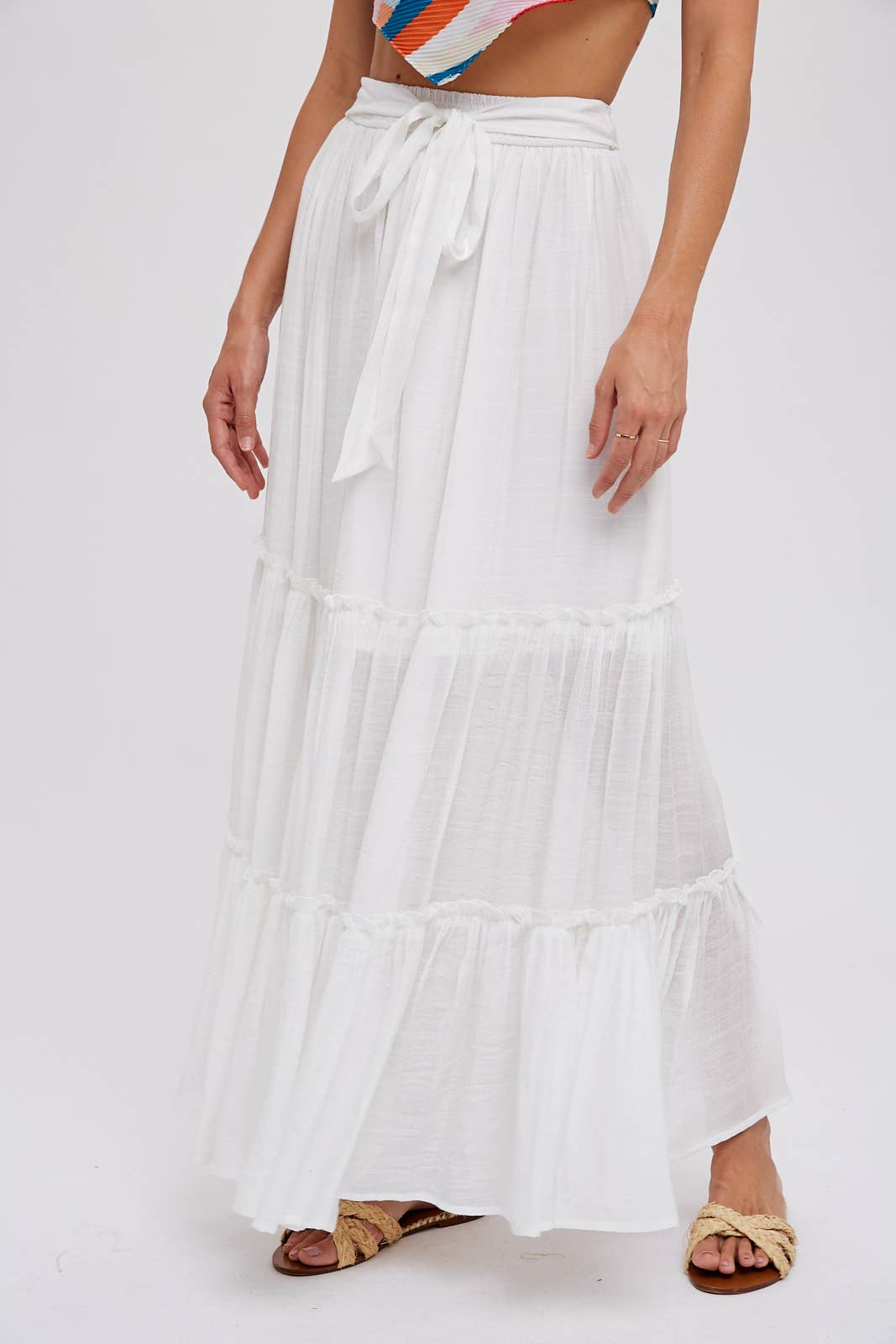 Tiered and True Maxi Skirt - Frill Detail with Self-Tie Waist