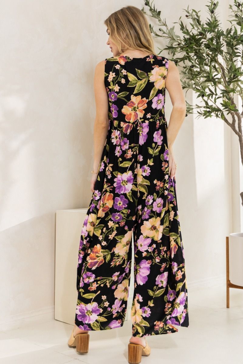 Garden Party Jumpsuit - Floral Sleeveless Jumpsuit with Wide Legs