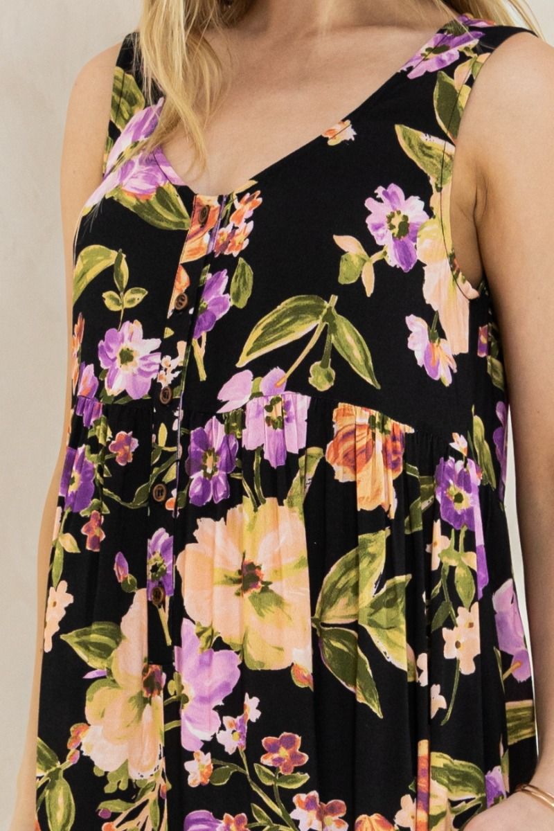 Garden Party Jumpsuit - Floral Sleeveless Jumpsuit with Wide Legs