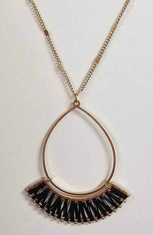 Black Thread Woven Teardrop Fan Necklace