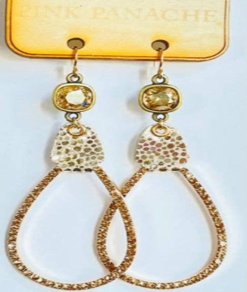 Champagne Teardrop and Gold Leather Earrings
