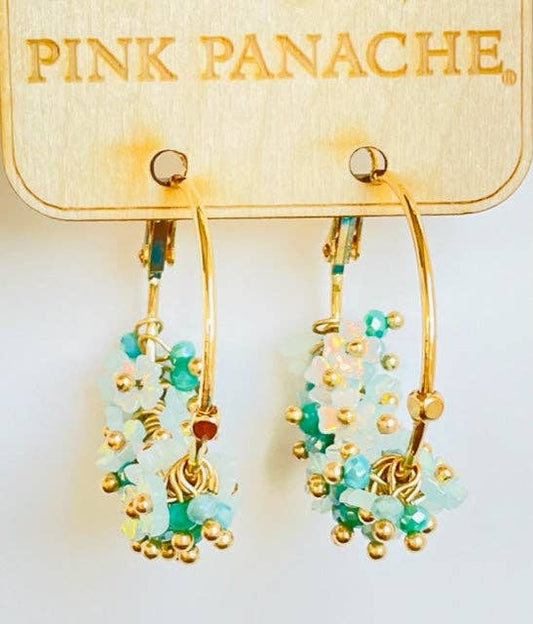 Gold Hoop Turquoise Bead Earrings