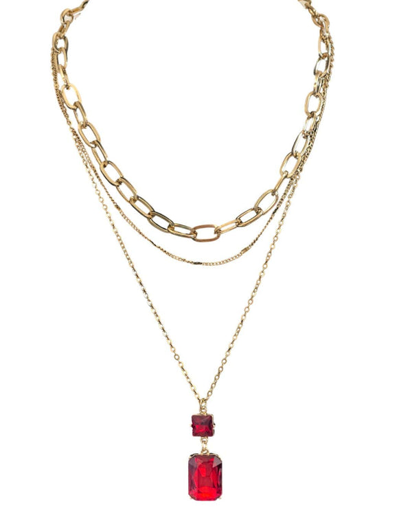 Gold Necklace with Red Pendants