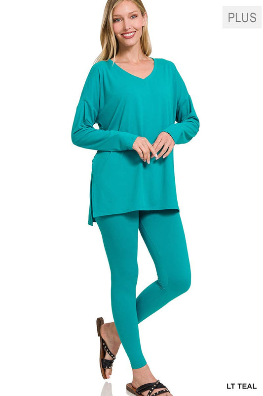 Plus Brushed Dry Microfiber Loungewear Set (Teal)