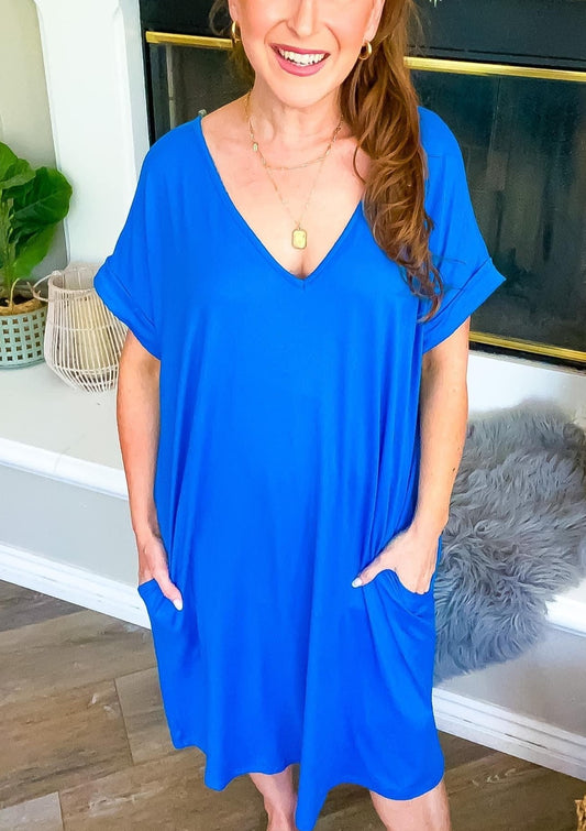 All Eyes on Blue Plus Midi Dress | Blue Plus Size Dress with Pockets