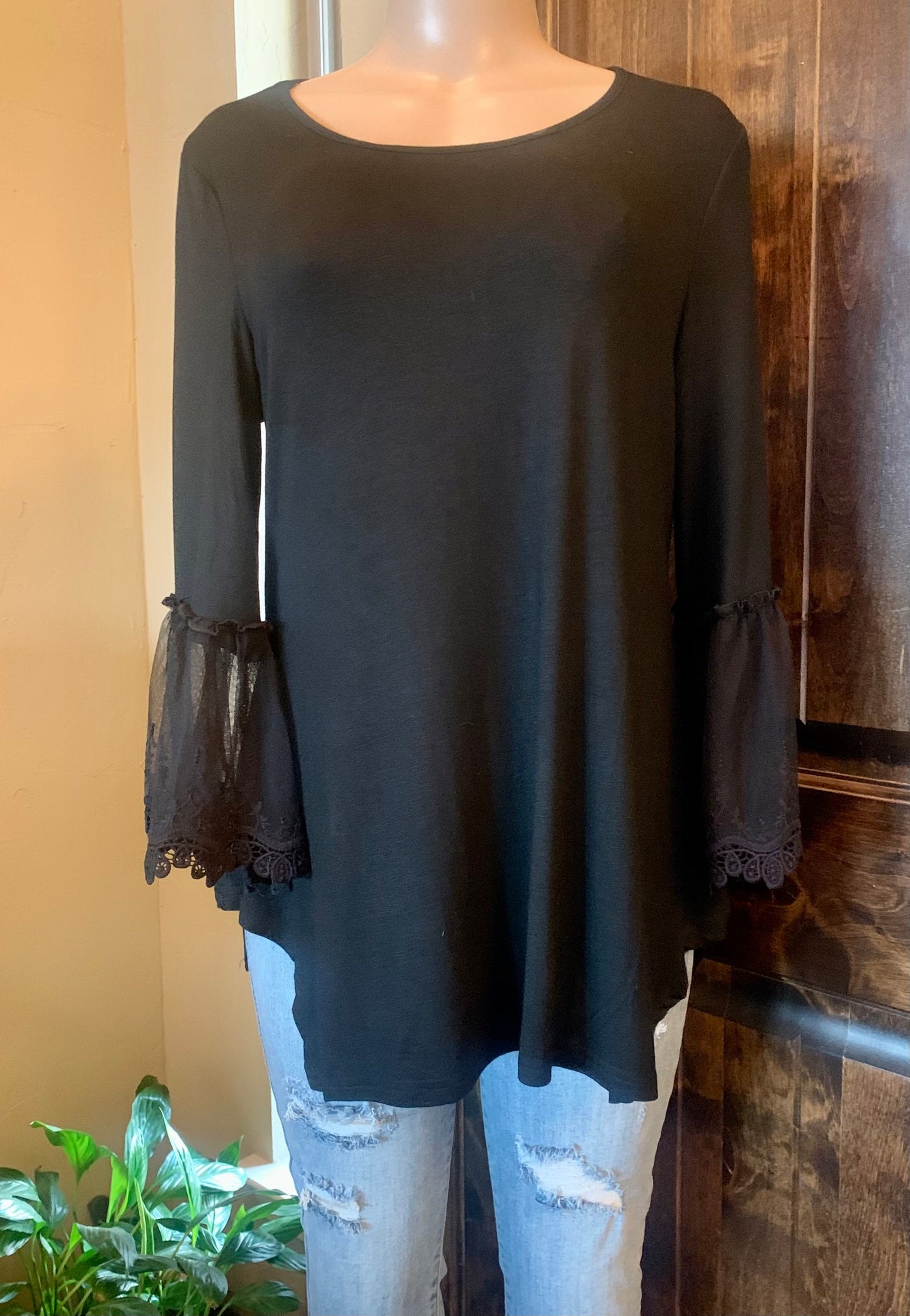 Beautiful Romance Black Lace Top | Black Lace Tunic Style Knit Top