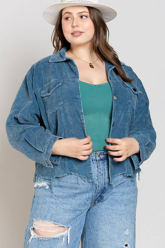 Believe in Love Plus Size Corduroy Jacket | Plus Size Blue Corduroy Jacket