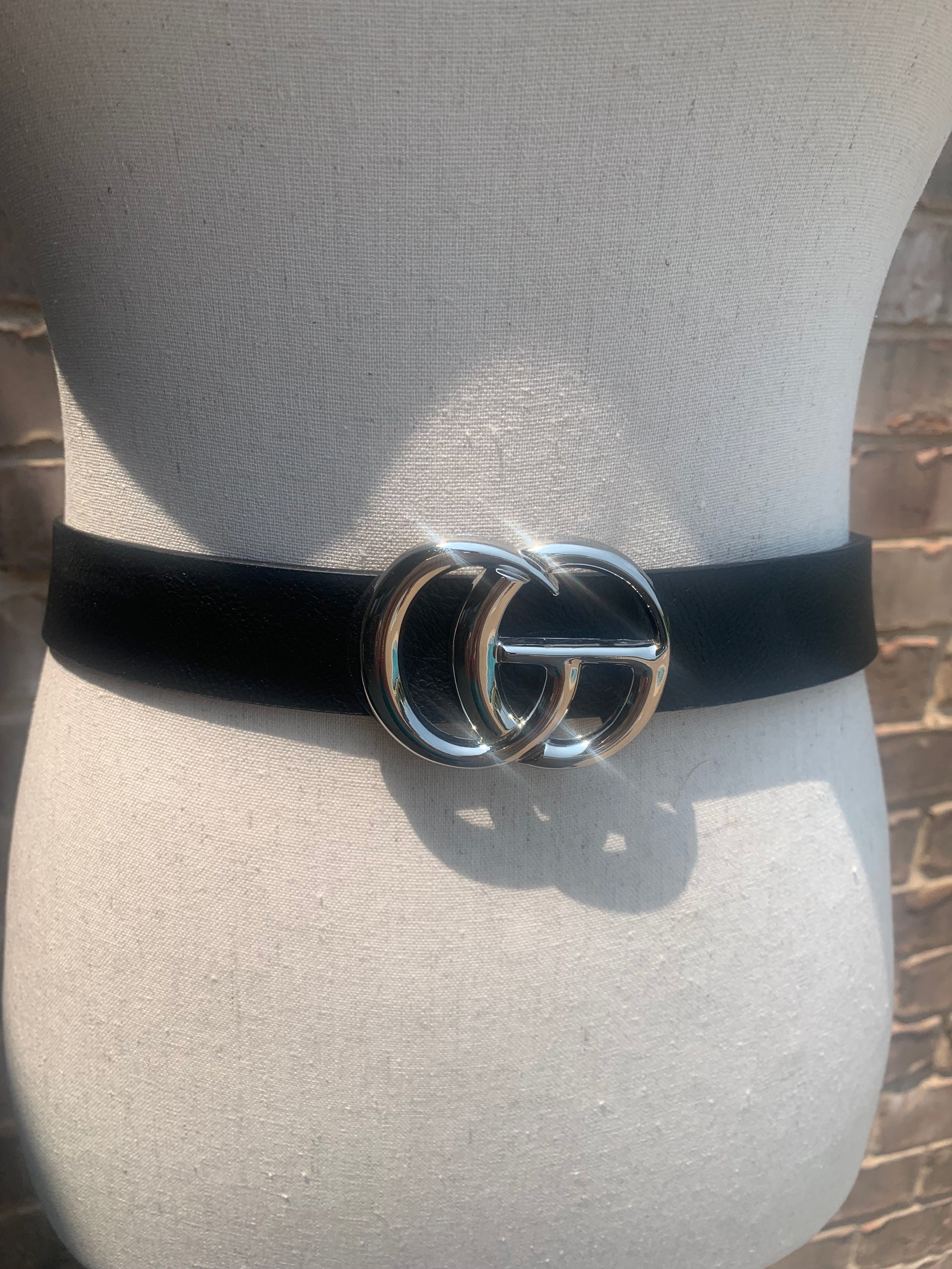 Black Faux Leather Belt | Black Faux Leather Silver Hardware Belt
