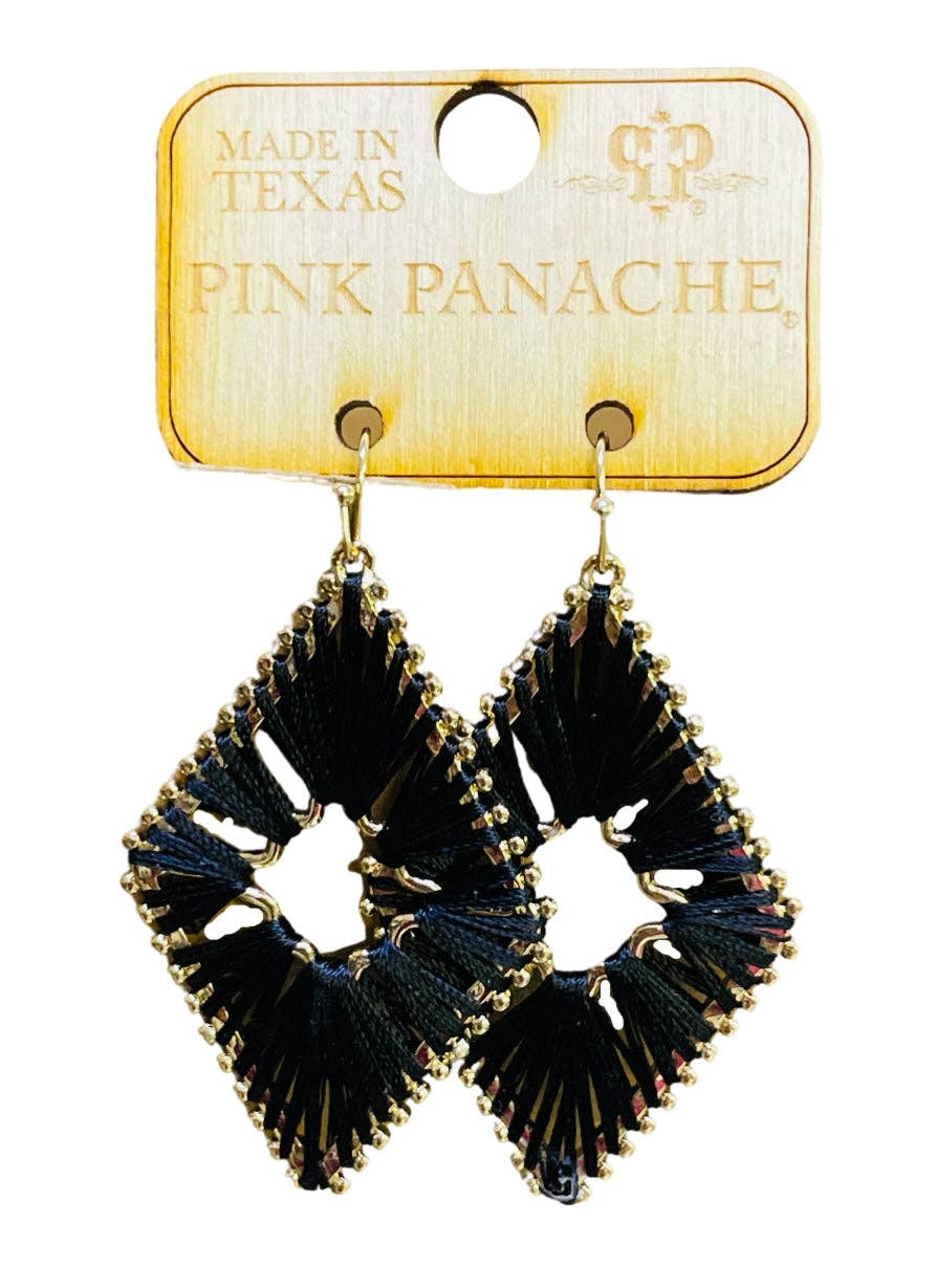Black Thread Diamond Shape Earrings | Pink Panache Black Thread Earrings