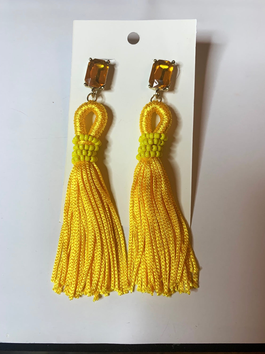 Bright Yellow Tassel Earrings | Yellow Tassel Rhinestone Dangle Earrings