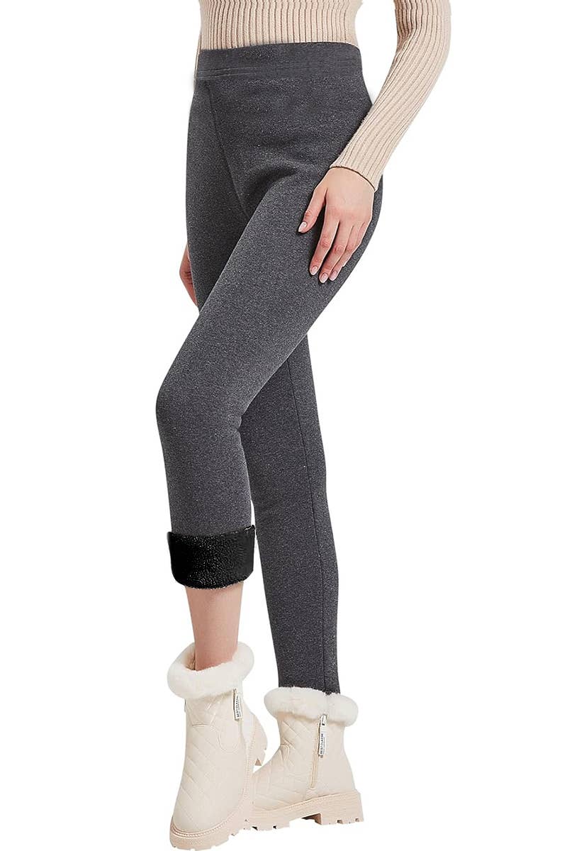 Charcoal Fleece Lined Leggings | Winter Warm Fleece Leggings Charcoal