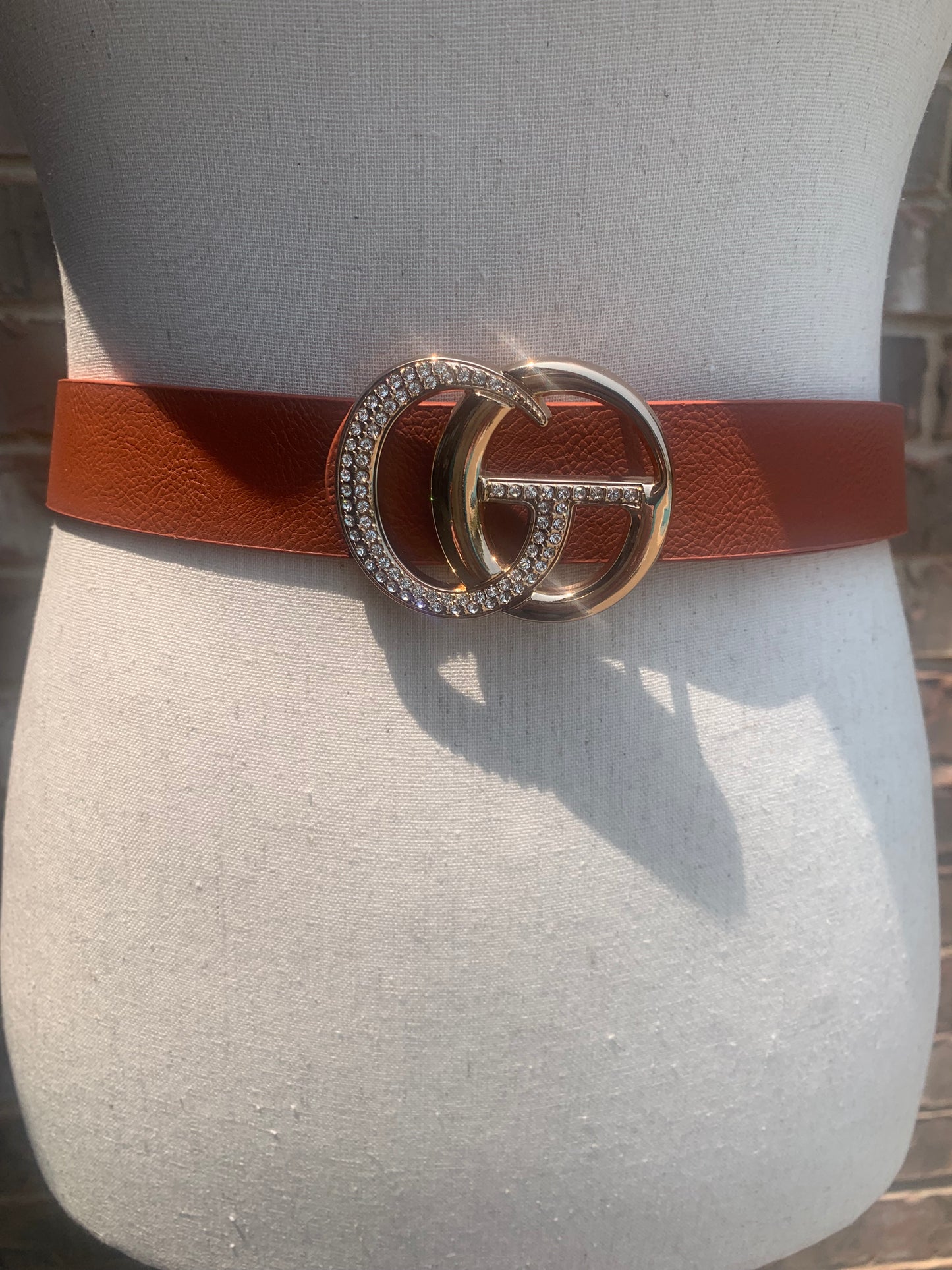 Cognac Bling Faux Leather Belt