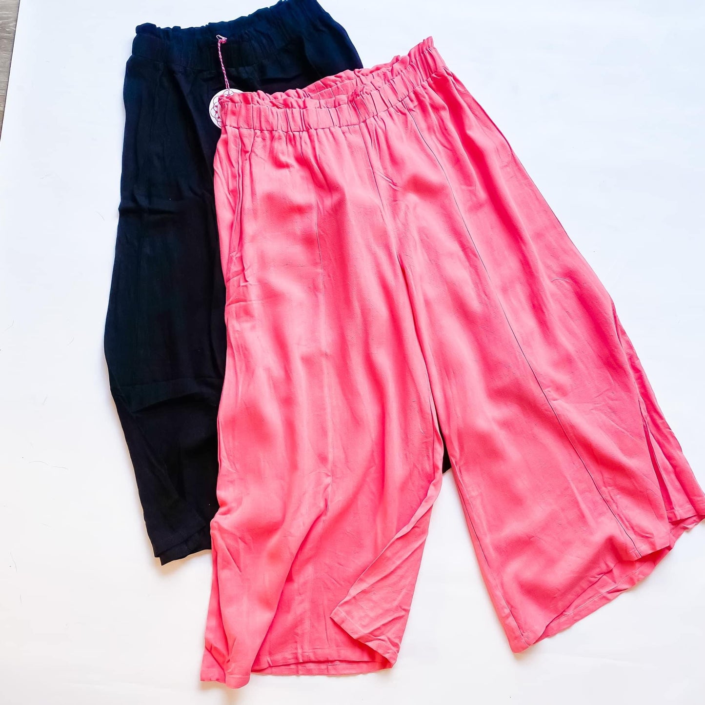 Coral Reef Crop Plus Pants | Linen Blend Wide Leg Pink Crop Pants