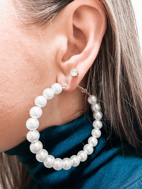 Cream Pearl Large Hoop Earrings