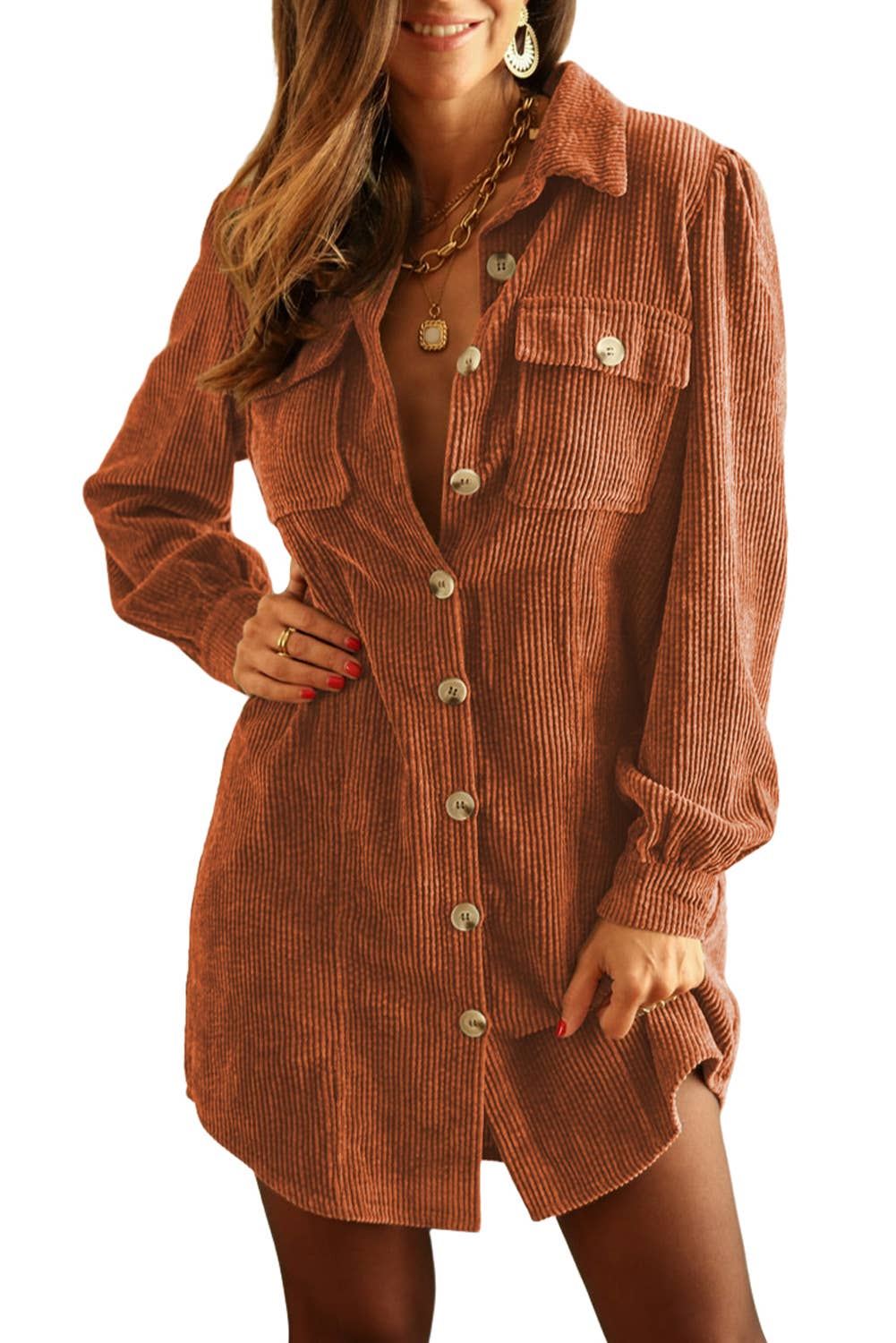 Fall Perfection Corduroy Shirt Dress | Thick Corduroy Shirt Dress