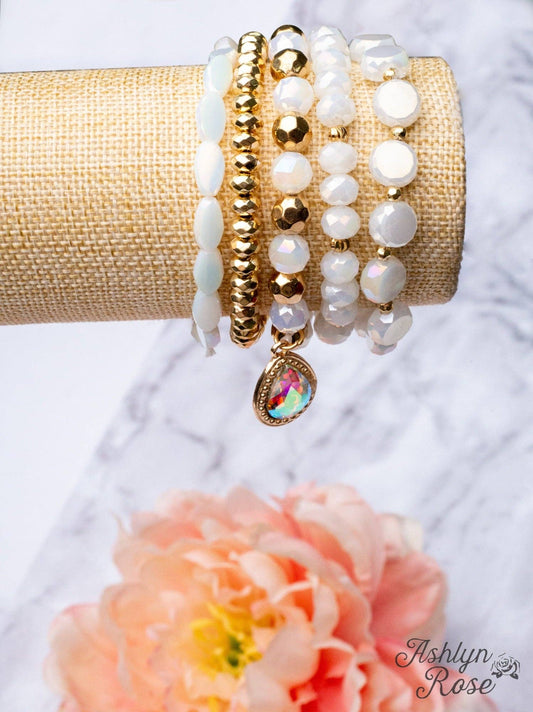French Kiss Crystal Bracelet Set | White Crystal 5 Strand Set