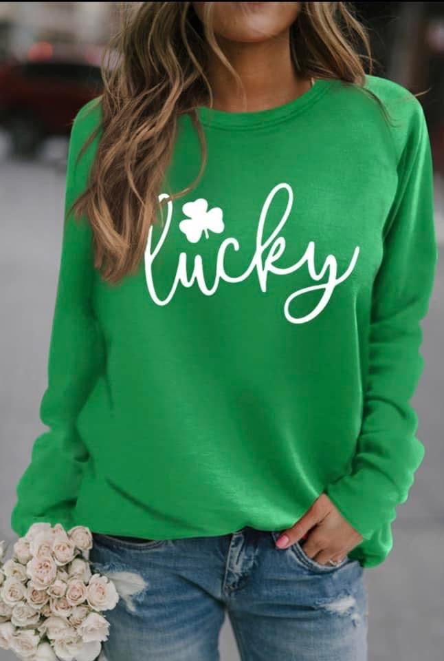 Get Lucky Shamrock Top | Long Sleeve Scoop Neck Lucky Top
