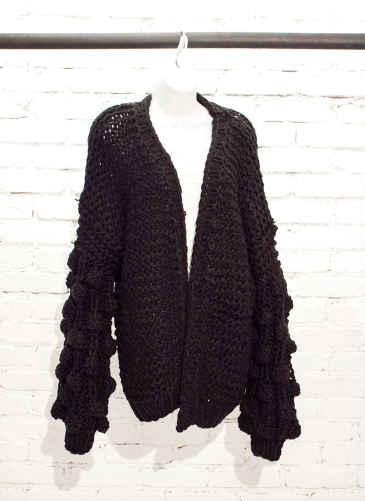Handmade with Love Cardigan | Black Pompom Long Sleeve Cardigan 